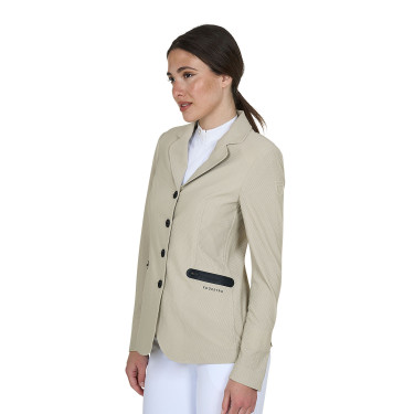 Veste de concours perforée femme 4 boutons Equestro Oxford tan Rose