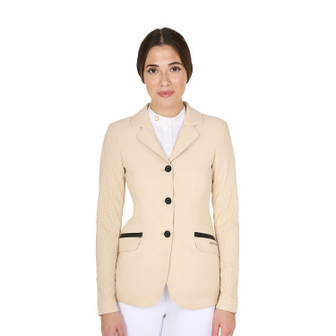 Damen-Wettkampfjacke perforiert 3 Knöpfe Equestro Beige