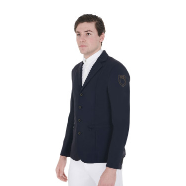 Wedstrijdjas voor heren met contrasterend geborduurd logo Equestro Marineblazer Marineblauw