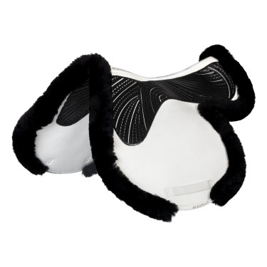 Tapis de saut Numnah avec grip en gel des deux côtés et bordure en mouton complet Acavallo Blanc / noir