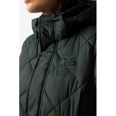 Lange mouwloze gewatteerde bodywarmer Gem B Vertigo Groene scarabee