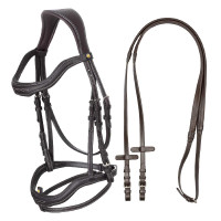Bridon anglais en cuir souple Equestro à surpiqûres fantaisie Noir