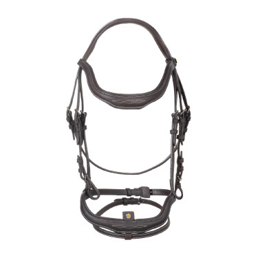 Bridon anglais en cuir souple Equestro à surpiqûres fantaisie Marron foncé