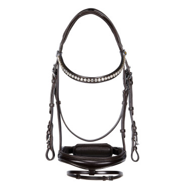 Bridon anglais Equestro en cuir strass neuf Marron foncé