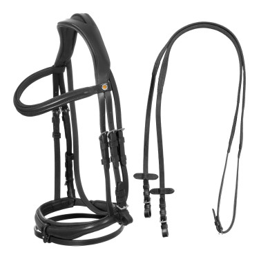 Bridon Equestro à muserolle simple avec têtière large et courbée Noir