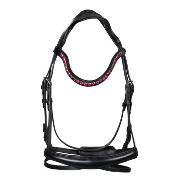 Bridon Equestro anatomique avec pierres Fuchsia Noir