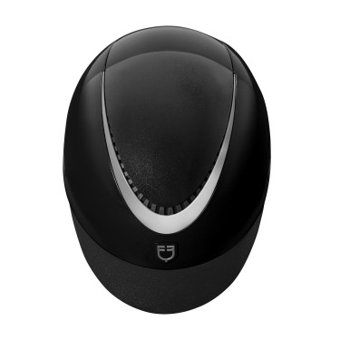 Casque brillant Equestro sangle en similicuir, visière étroite homologation EN1384-2023 Noir / argent