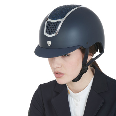 Casque Equestro avec strass Marine / argent Bleu