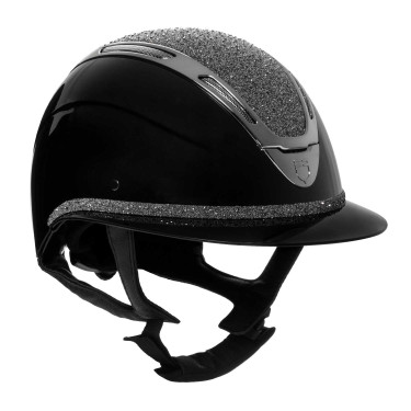 Casque femme Equestro Apocalypse coque brillante avec strass EN 1384-2023 Noir / gunmetal Casque femme Equestro Apocalypse coque brillante avec strass EN 1384-2023 Noir / gunmetal