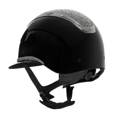 Casque femme Equestro Apocalypse coque brillante avec strass EN 1384-2023 Noir / gunmetal Casque femme Equestro Apocalypse coque brillante avec strass EN 1384-2023 Noir / gunmetal