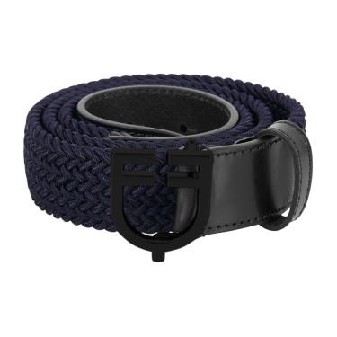 Ceinture élastique Equestro avec boucle logo noir Marine Bleu marine