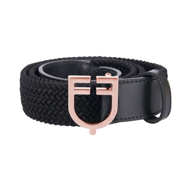 Ceinture Equestro cuir élastique boucle rose gold logo Noir