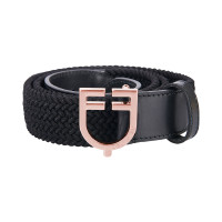 Equestro leren elastische riem met roségoudkleurige gesp en logo Zwart Equestro leren elastische riem met roségoudkleurige gesp en logo Zwart