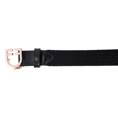 Ceinture Equestro cuir élastique boucle rose gold logo Noir