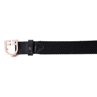 Equestro leren elastische riem met roségoudkleurige gesp en logo Zwart Equestro leren elastische riem met roségoudkleurige gesp en logo Zwart