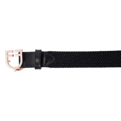Equestro leren elastische riem met roségoudkleurige gesp en logo Zwart