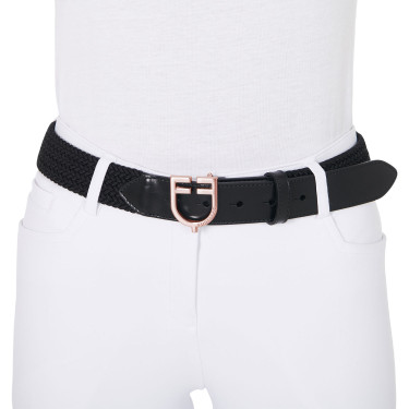 Ceinture Equestro cuir élastique boucle rose gold logo Noir