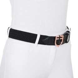 Equestro leren elastische riem met roségoudkleurige gesp en logo Zwart