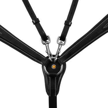 Collier de chasse Equestro en cuir à surpiqûre fantaisie avec martingale amovible Noir Collier de chasse Equestro en cuir à surpiqûre fantaisie avec martingale amovible Noir