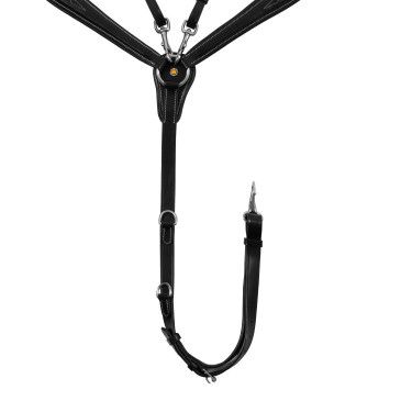 Collier de chasse Equestro en cuir à surpiqûre fantaisie avec martingale amovible Noir Collier de chasse Equestro en cuir à surpiqûre fantaisie avec martingale amovible Noir