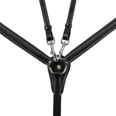 Collier de chasse Equestro en cuir avec inserts élastiques et martingale amovible Noir