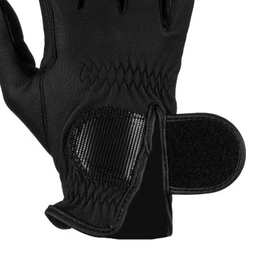 Gants unisexes Equestro en cuir synthétique fermeture auto-agrippante Noir Gants unisexes Equestro en cuir synthétique fermeture auto-agrippante Noir