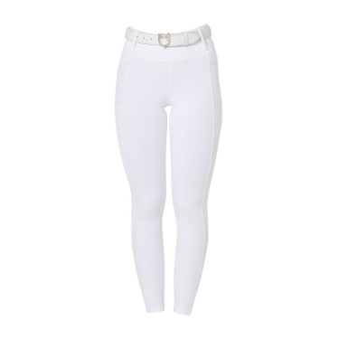 Dameslegging Equestro met hoge taille en riemlussen Wit