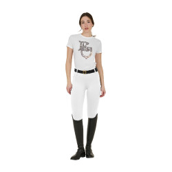 Dameslegging Equestro met hoge taille en riemlussen Wit