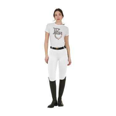 Dameslegging Equestro met hoge taille en riemlussen Wit