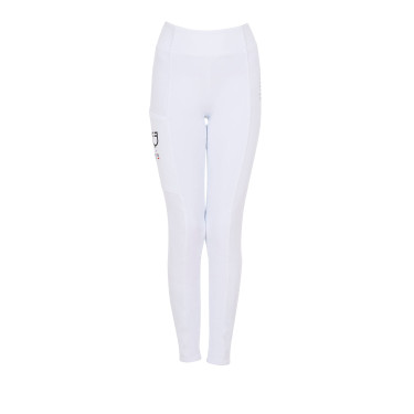 Legging fille Equestro x FISE full grip coupe slim Blanc