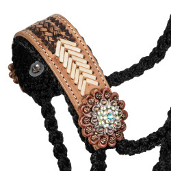 Licol corde Pool’s avec insert cuir travaillé Noir