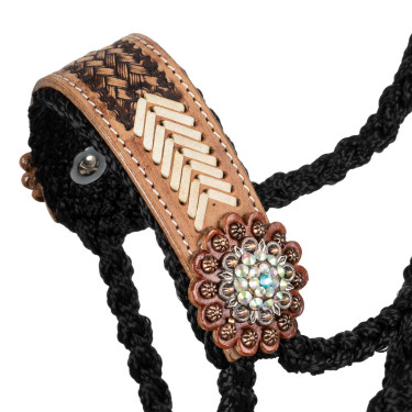 Licol corde Pool’s avec insert cuir travaillé Noir