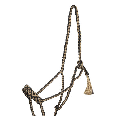 Pool’s touwhalster met brede neus met leadrope Zwart / beige