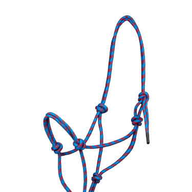 Licol corde Pool’s noué avec longe Bleu clair / rouge