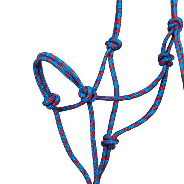 Licol corde Pool’s noué avec longe Bleu clair / rouge