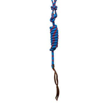Licol corde Pool’s noué avec longe Bleu clair / rouge