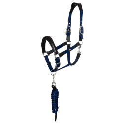 Licol ergonomique Equestro avec inserts en cuir Noir / marine Bleu marine