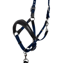 Licol ergonomique Equestro avec inserts en cuir Noir / marine Bleu marine