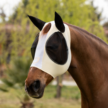 Masque anti-mouches Equestro bicolore en mesh After glow / blanc brillant