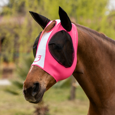 Masque anti-mouches Equestro bicolore en mesh Chèvrefeuille / blanc brillant Masque anti-mouches Equestro bicolore en mesh Chèvrefeuille / blanc brillant