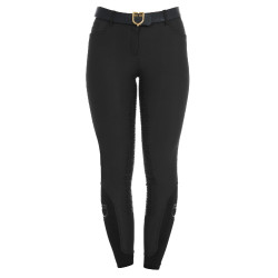 Pantalon d’équitation femme Equestro full grip taille haute doublé polaire Noir