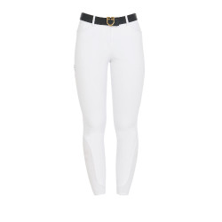 Pantalon d’équitation femme Equestro full grip taille haute doublé polaire Blanc