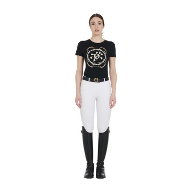 Dames rijbroek Equestro full grip hoge taille gevoerd met fleece Wit