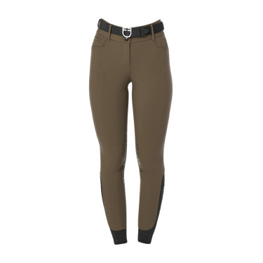 Pantalon d’équitation femme Equestro grip genoux taille haute Walnut Marron