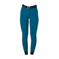 Pantalon d’équitation femme Equestro grip genoux taille haute Coral bleu