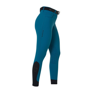 Pantalon d’équitation femme Equestro grip genoux taille haute Coral bleu