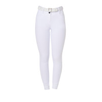Pantalon d’équitation femme Equestro grip genoux taille haute Blanc