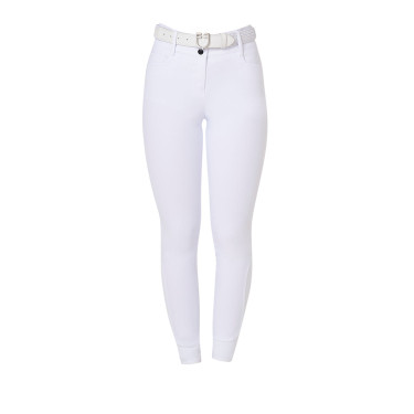 Pantalon d’équitation femme Equestro grip genoux taille haute Blanc