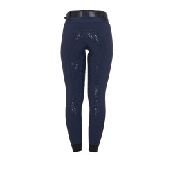 Dames rijbroek Equestro met kniest grip, hoge taille, gevoerd met fleece Marineblazer Marineblauw