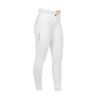 Pantalon d’équitation femme Equestro grip genoux taille haute doublé polaire Blanc